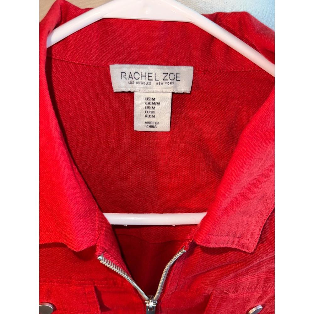 Rachel Zoe Red Linen Blend Zip Front Cropped Jacket Women's Medium - Picture 2 of 6